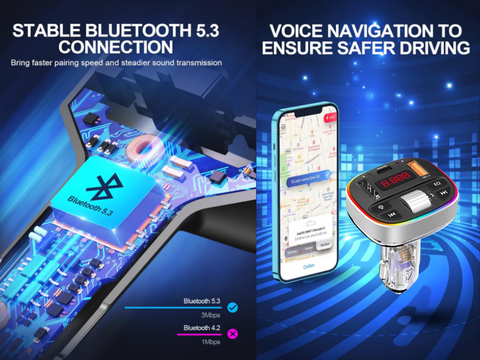 Bluetooth 5.0 FM Transmitter Wireless Car Adapter | MP3 Player &Dual USB Charger