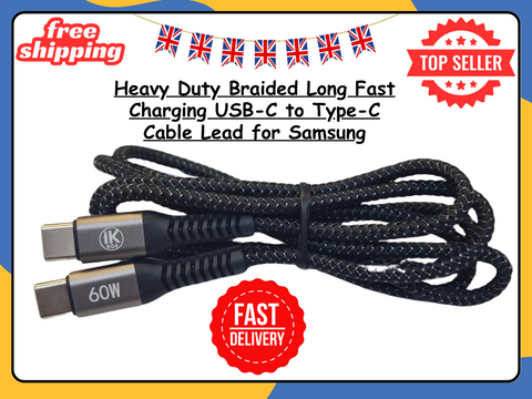 Heavy Duty Braided Type-C to Type C Cable Fast Charging Long Lead for Samsung UK