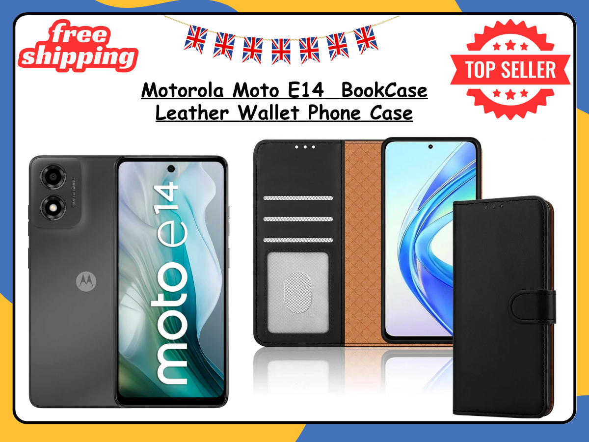 Motorola Moto E14 Wallet Case PU Leather Flip Stand Cover Card Slots Magnetic UK