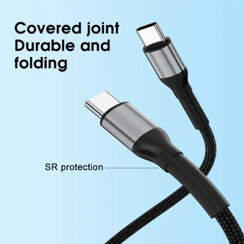 Type C to Type C Cable 3A 60W Fast Charger Braided Long Lead 1M with Sim Opener