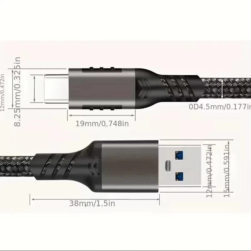 HeavyDuty USB to Type C Charging Cable Fast Phone Charger Long 1m 2m 3m UK
