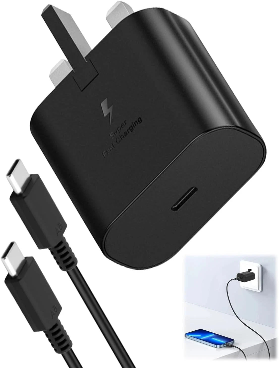 25W Super Fast Type C Charger Plug/Cable For Samsung Galaxy S23 S24 S25