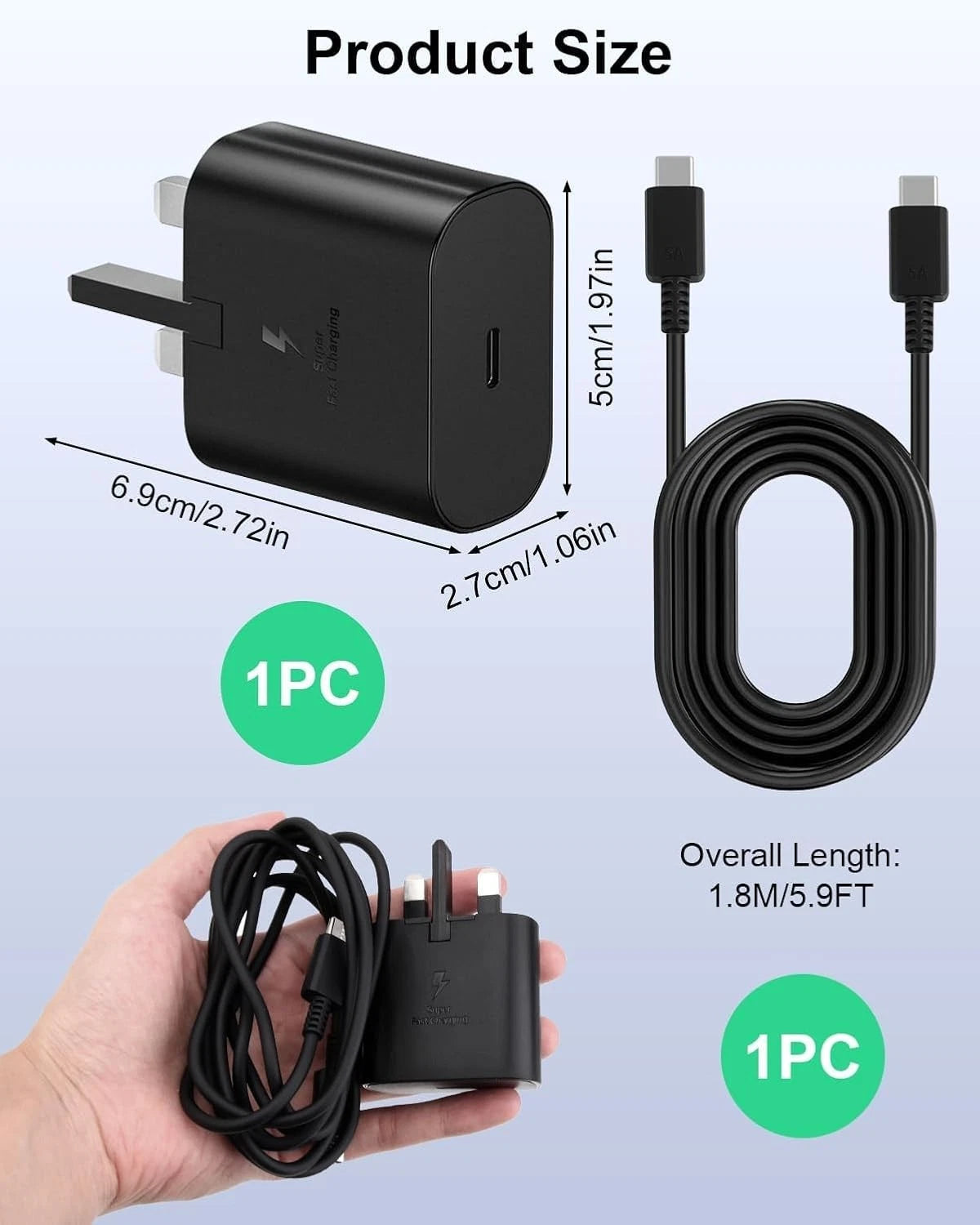 25W Super Fast Type C Charger Plug/Cable For Samsung Galaxy S23 S24 S25