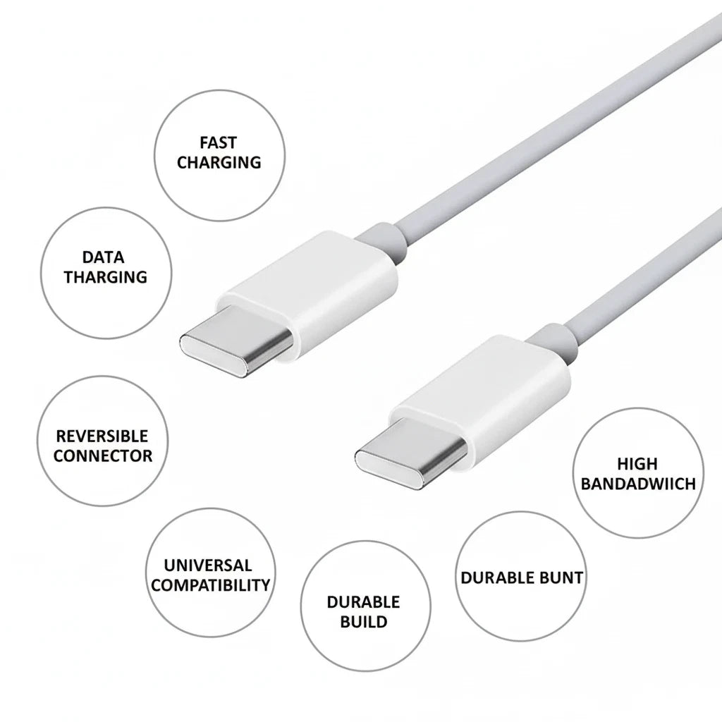 Type C to Type C Cable PD 60W Fast Charger Long USB-C Lead For All Android Phone
