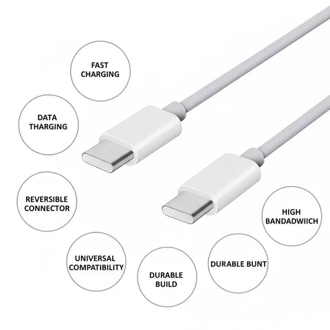 Type C to Type C Cable PD 60W Fast Charger Long USB-C Lead For All Android Phone