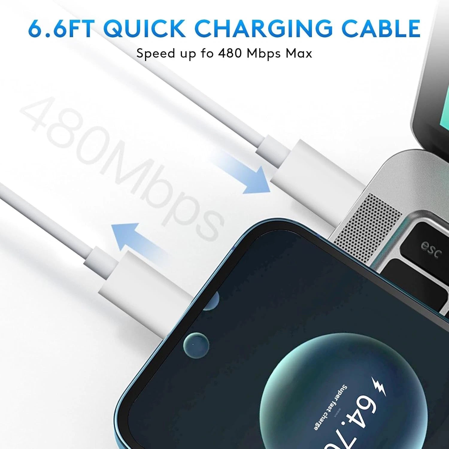 Type C to Type C Cable PD 60W Fast Charger Long USB-C Lead For All Android Phone