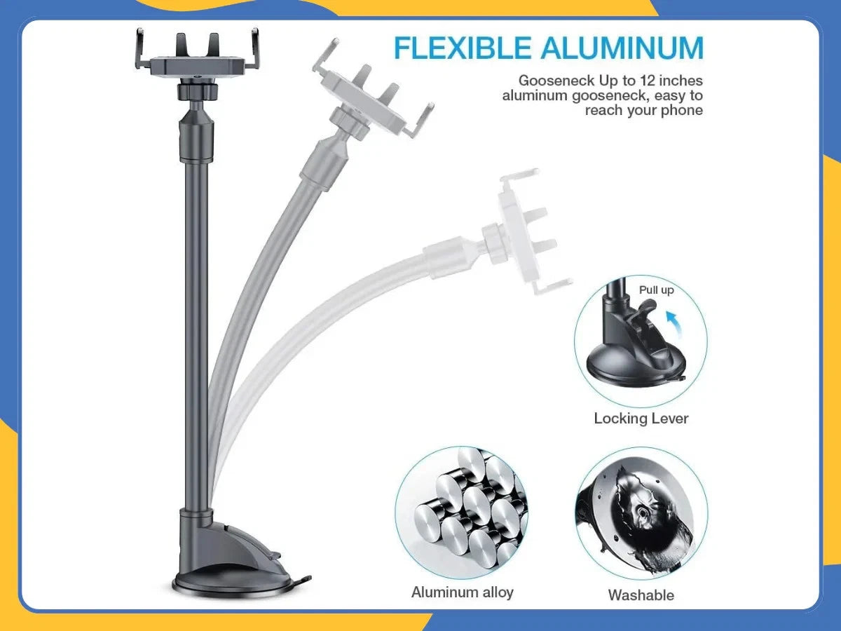 Phone Mount for Car, Flexible Long Arm Car Mount [Strong Suction], 360 Degree