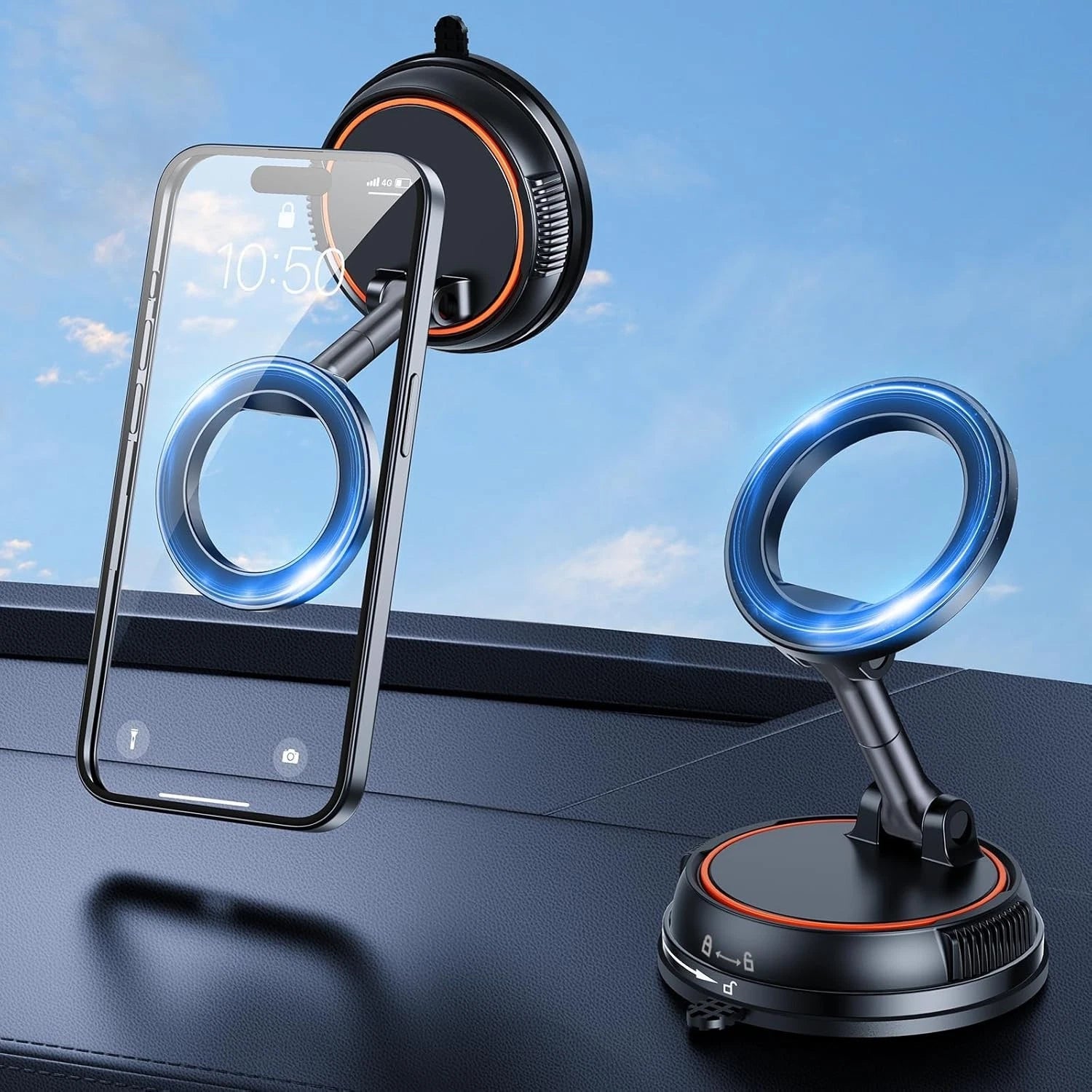 Vacuum Magnetic Phone Holder for Car,Suction Car Mobile Phone Mount 360 Degree