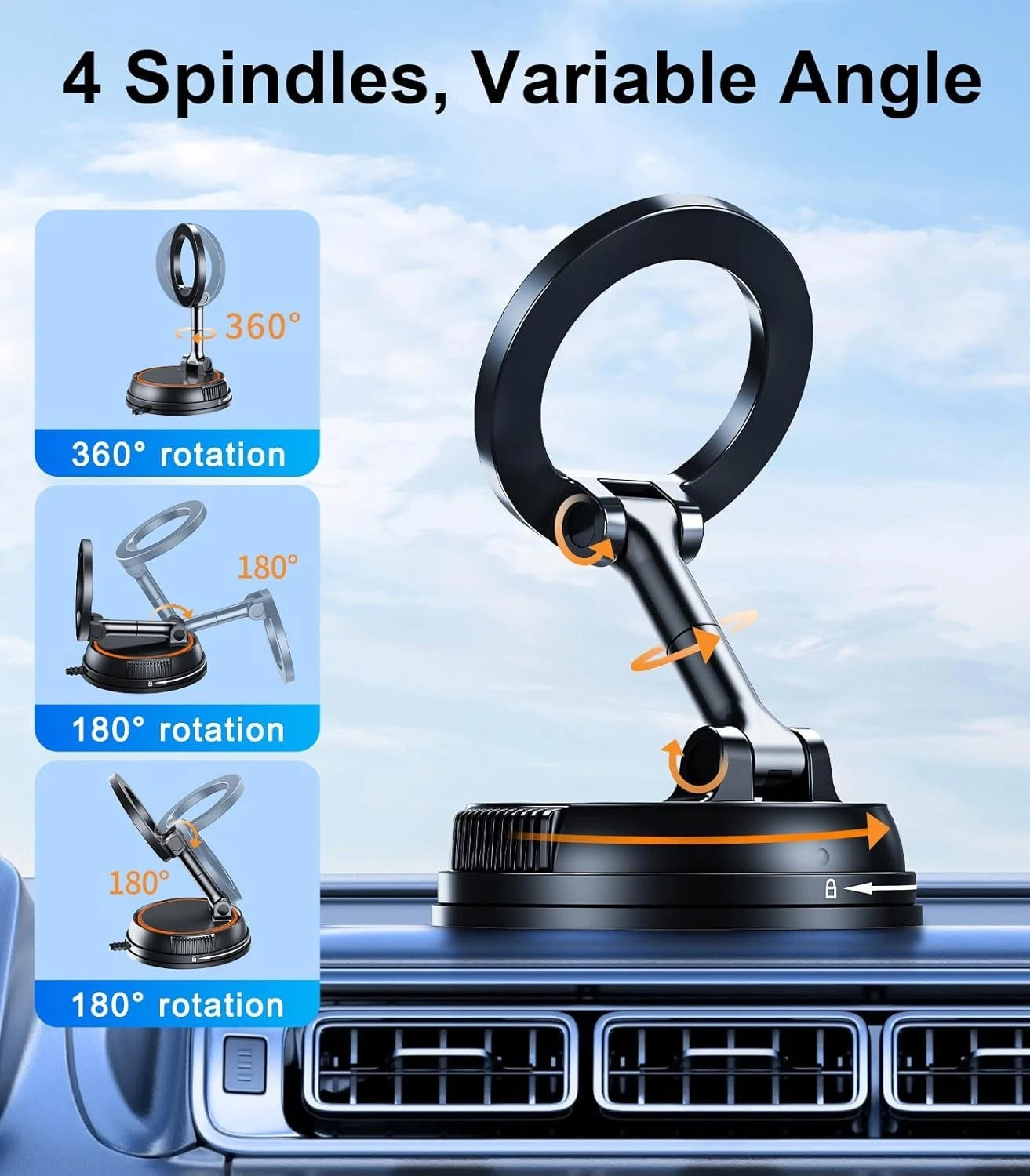 Vacuum Magnetic Phone Holder for Car,Suction Car Mobile Phone Mount 360 Degree