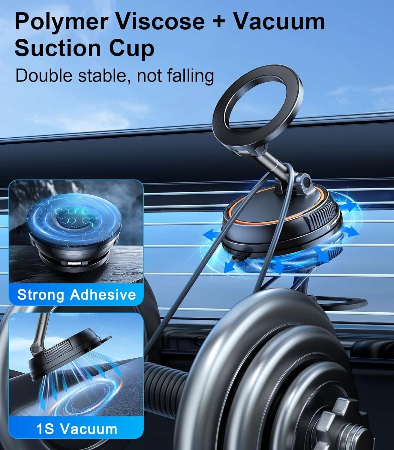 Vacuum Magnetic Phone Holder for Car,Suction Car Mobile Phone Mount 360 Degree