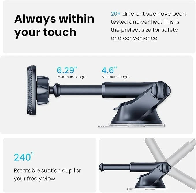 Car Phone Holder, Magnetic 360° Phone Mount for Windshield and Dashboard