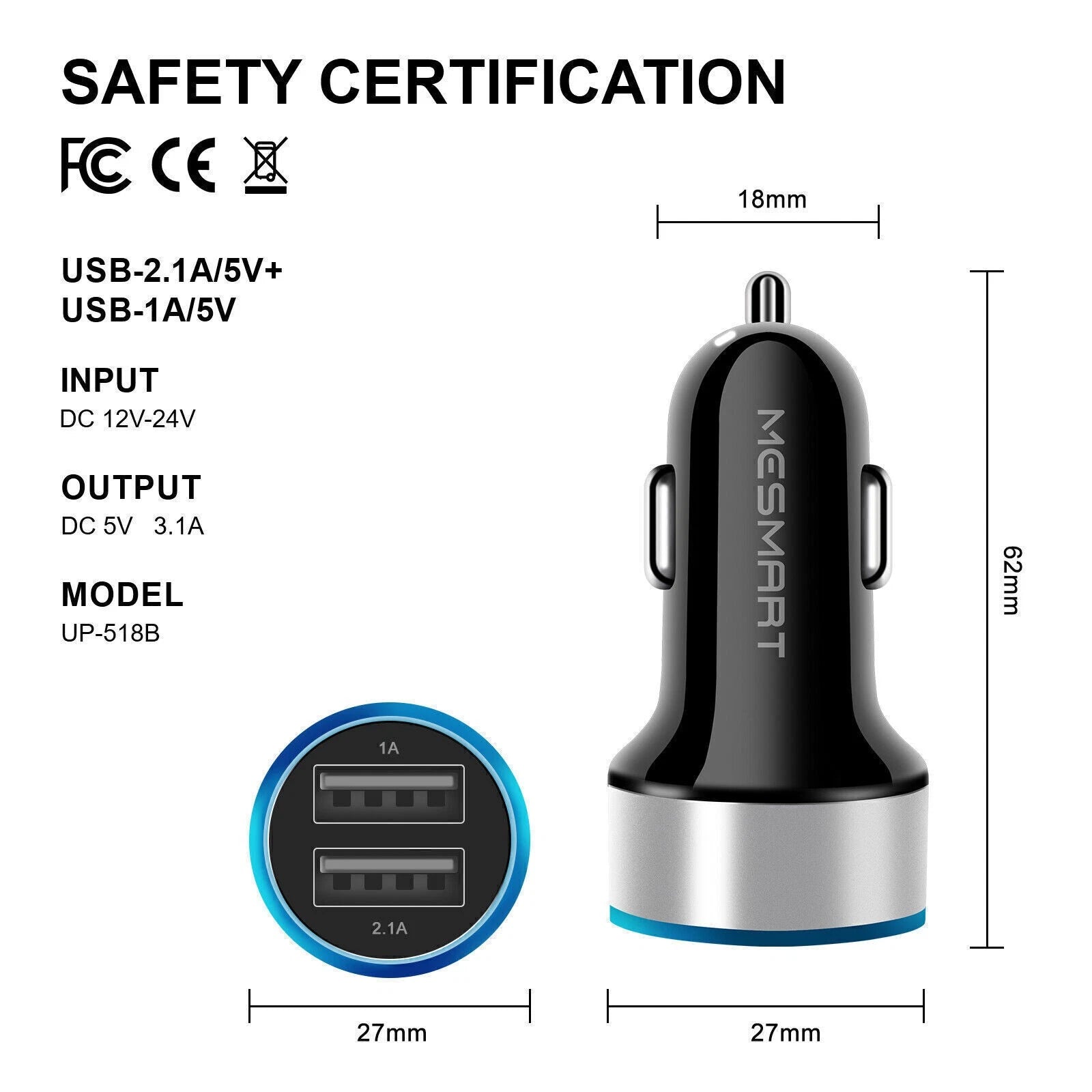 Fast Car Charger PD 20W Dual Port USB Socket Power Adapter For iPhone Samsung