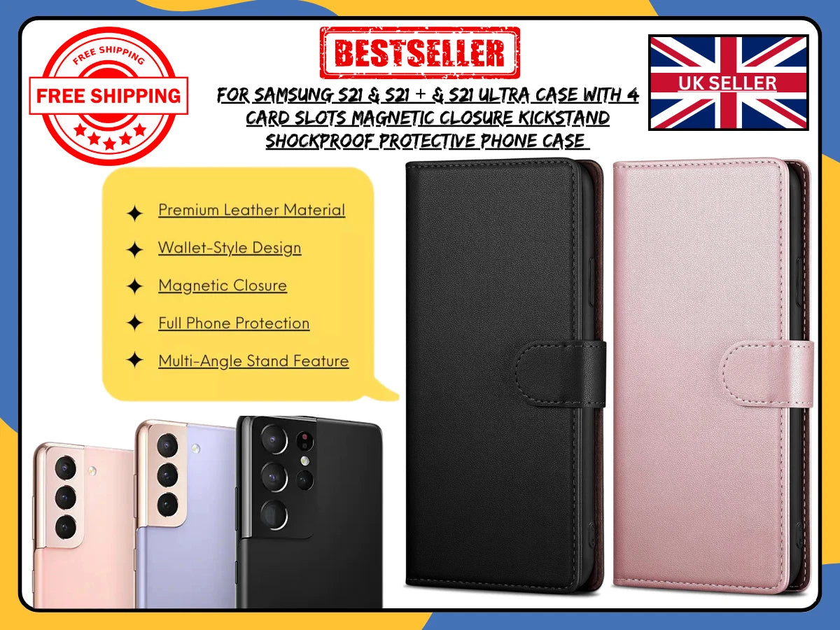 For Samsung Galaxy S21/S21+/S21 Ultra Leather Wallet Flip Case Phone Cover UK