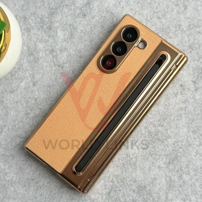 z fold 4 leather Case with Pin Slot and Glass