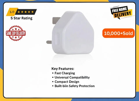 UK Mains 3 Pin Plug Adapter Wall Charger 1 Port USB Adapter For Phones Tablets