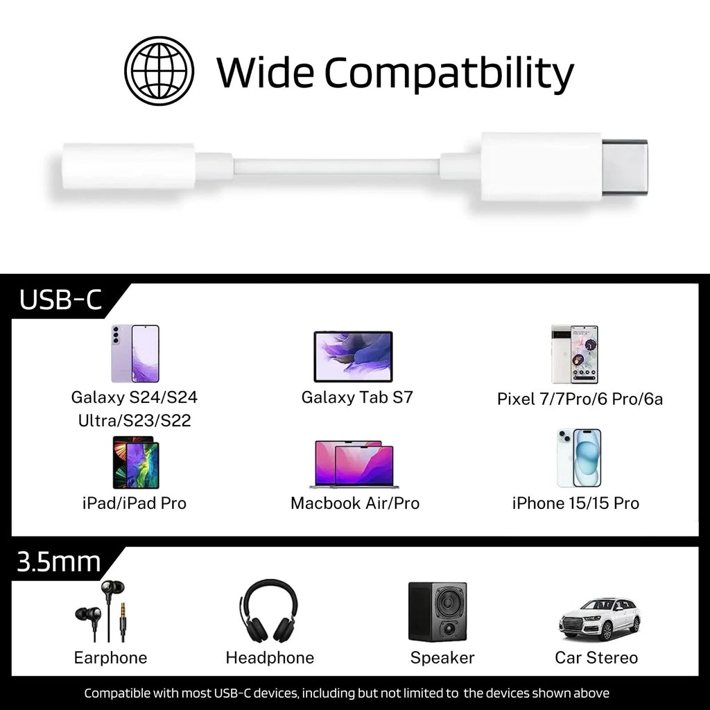 USB C to 3.5mm Audio Adaptor Jack Adapter Type C to 3.5mm Headphone Aux Digital