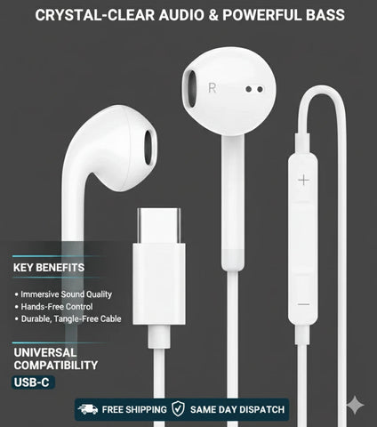 USB Type C Earphones Wired Headphones with Mic for Android Samsung iphone