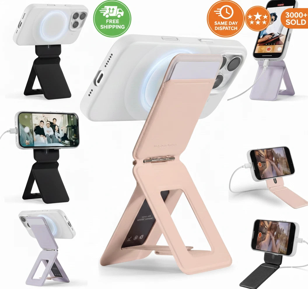 Magnetic Magsafe Leather Tripod Phone Stand & Card Slot For Iphone 12-17 Pro Max