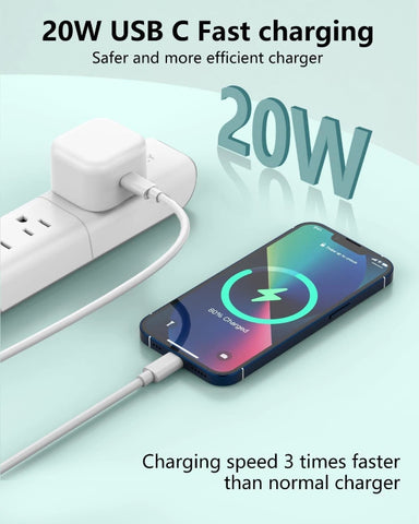 20W Fast USB-C Charger Plug/Data Cable For IPhone 17 16 15 Pro Max Plus