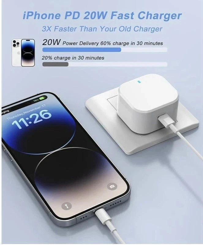 20W USB-C PD Fast Charger Foldable Wall Adaptor Plug for iPhone 17 16 15 14 13