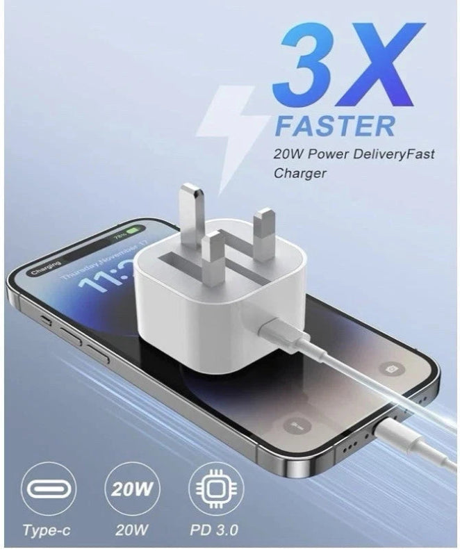 20W USB-C PD Fast Charger Foldable Wall Adaptor Plug for iPhone 17 16 15 14 13