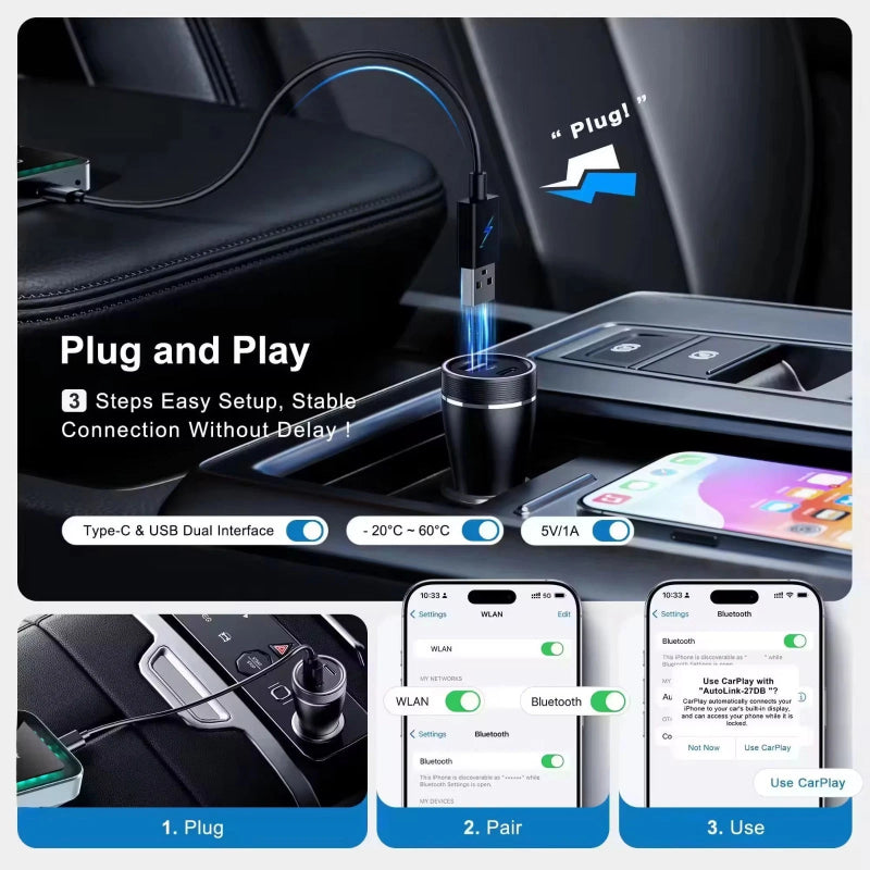 Wireless CarPlay AI box Android Auto Adapter Converter w/ Netflix YouTube Tiktok