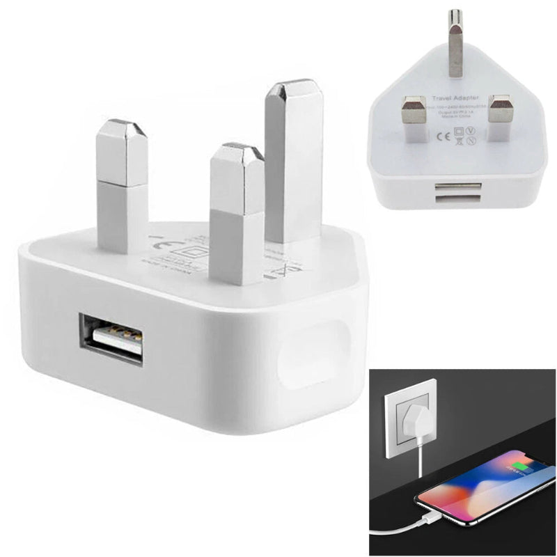 Premium UK 3-Pin USB Wall Charger 1 Port Power Adapter Mains Plug For Tab&Phones