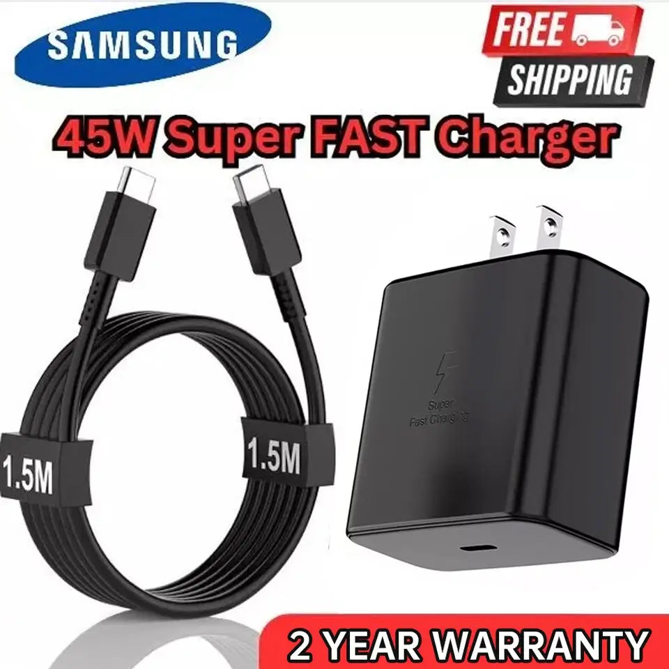 Share 6FT Type Usb-c 45W Super Fast Wall Charger For Samsung Galaxy S23 S22 S21 Plus