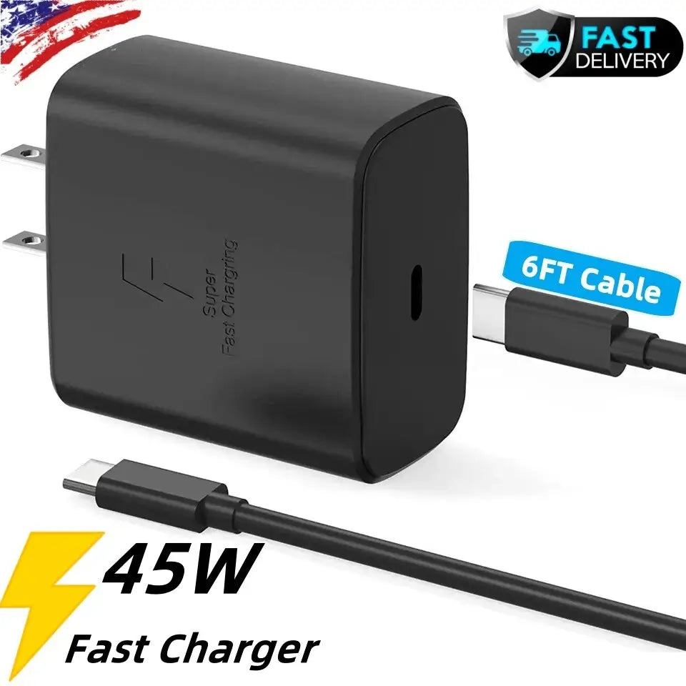 45W Super Fast Wall Charger +6FT Type Usb-c For Samsung Galaxy S23 S22 S21 S24