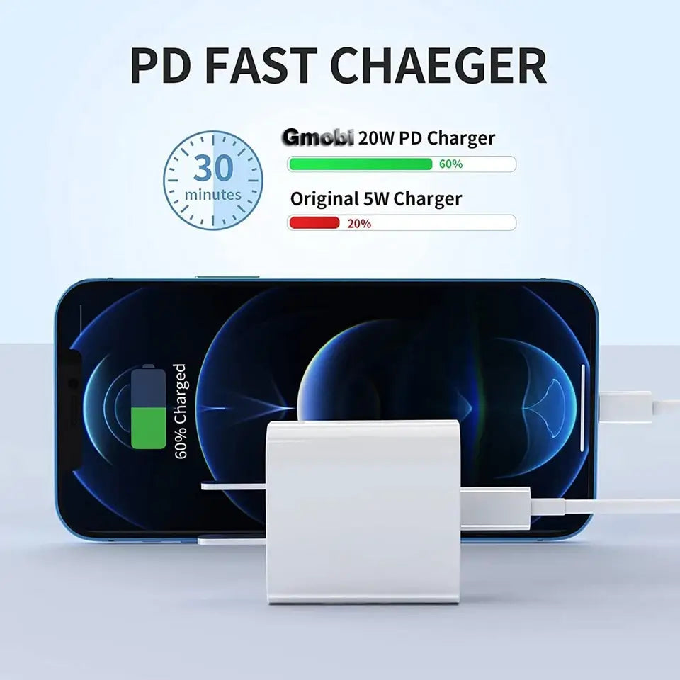 20W Super Fast Charger +Cable Type C For iPhone Xs XR 8Plus 6 14 13 12 11Pro Max