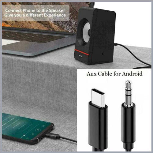 Type-C USB-C to 3.5mm Male Audio Jack AUX Cable Adaptor for Car Stereo Samsung