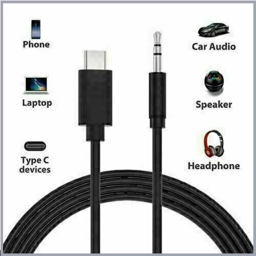 Type-C USB-C to 3.5mm Male Audio Jack AUX Cable Adaptor for Car Stereo Samsung